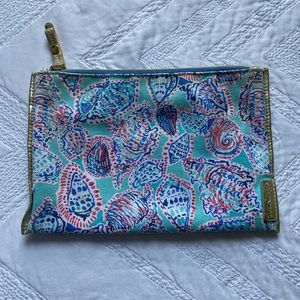Lilly Pulitzer blue & coral pink seashell cosmetic bag